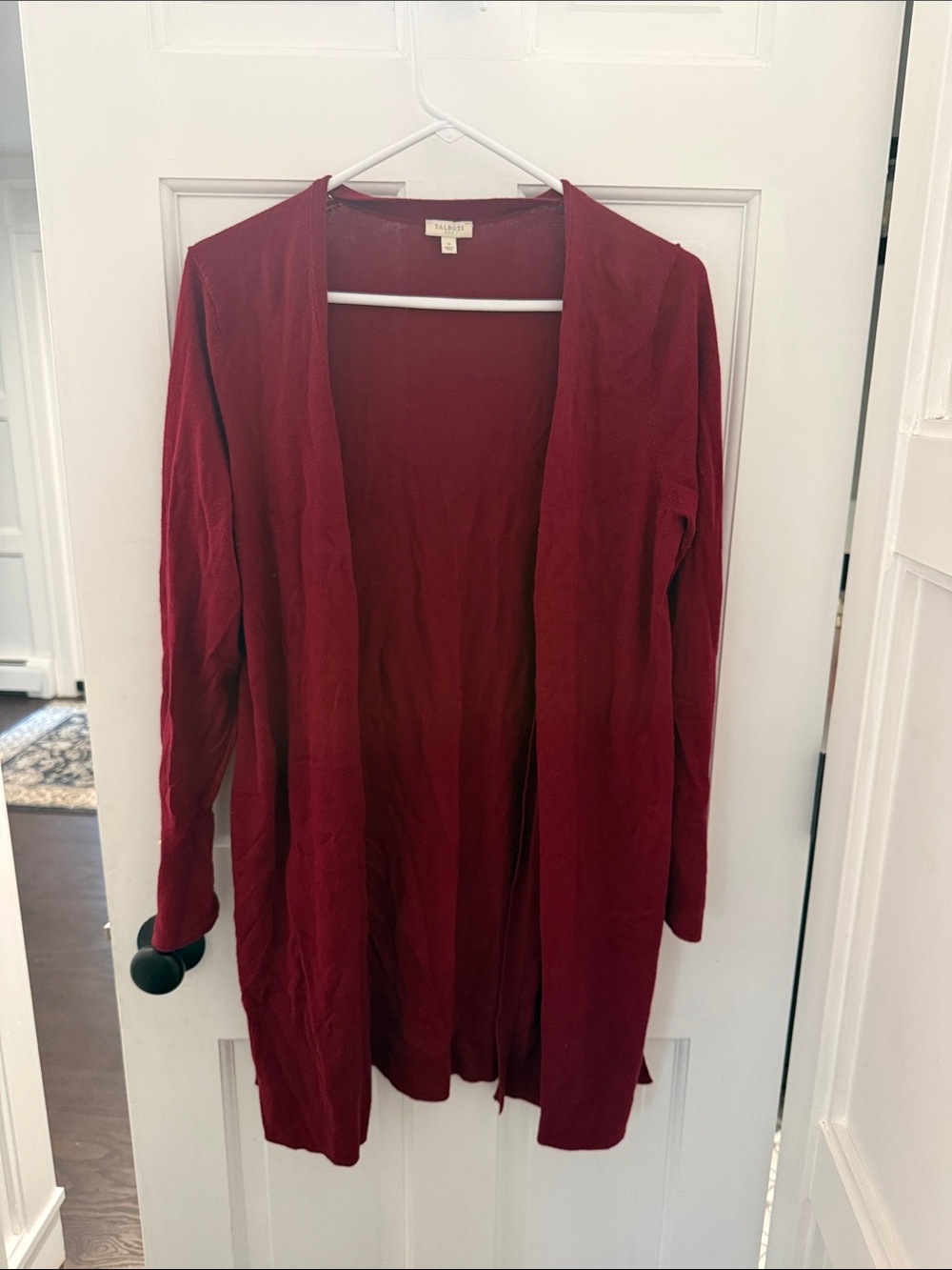 Talbots Burgundy Open-Front Long Cardigan